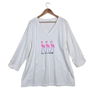 Sun Bay Walk Like a Flamingo Spellout Top sz 2X White Florida Vacation Beach